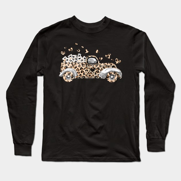 Buffalo Leopard Truck With Hearts Valentine's Day Long Sleeve T-Shirt by cyberpunk art